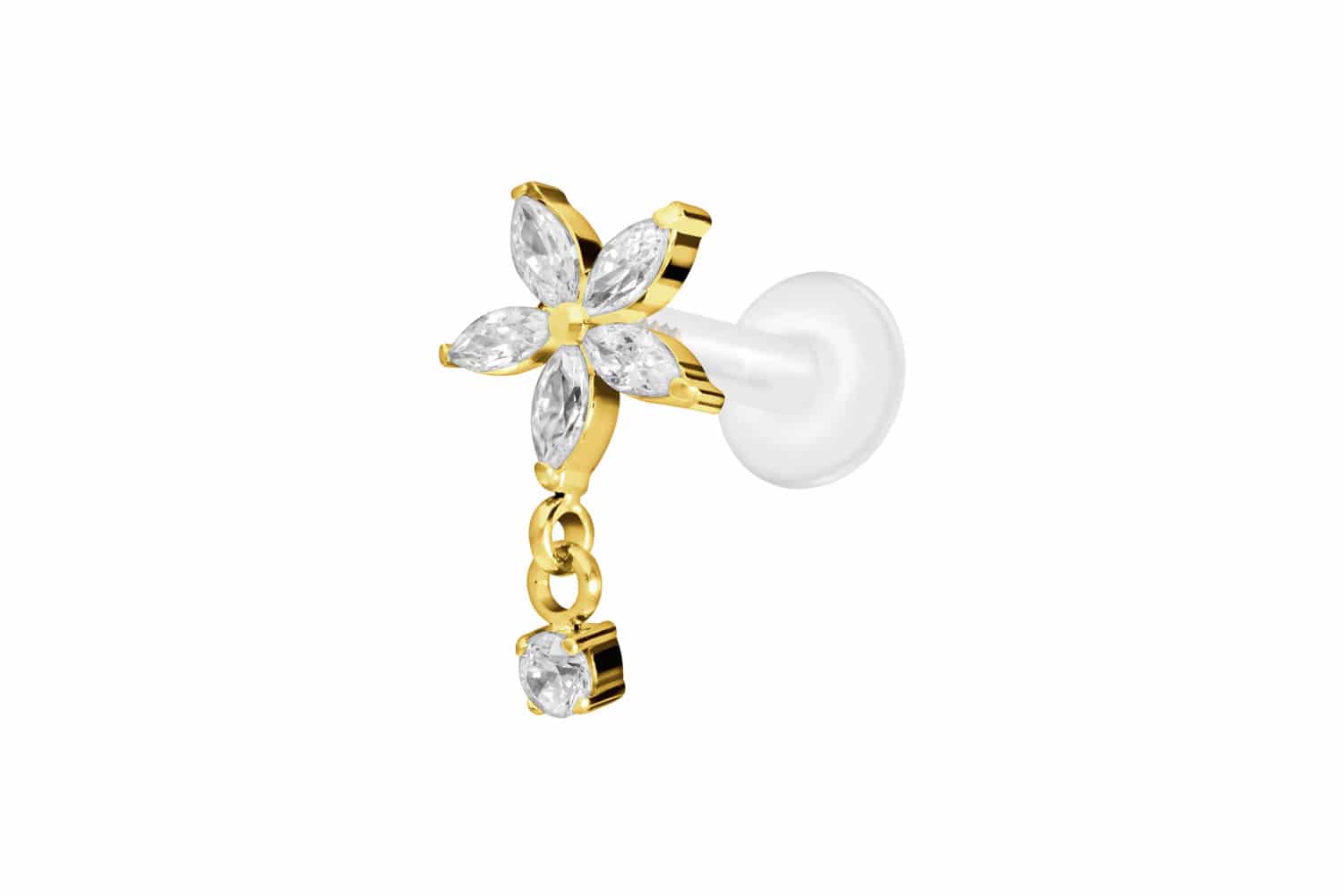 PTFE Labret mit Innengewinde + Titan-Aufsatz KRISTALLBLUME + KRISTALL